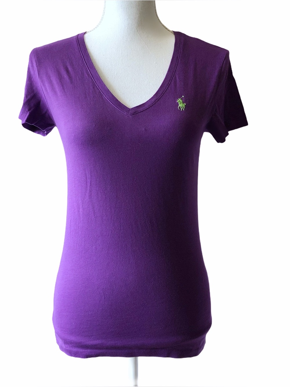 Polo Ralph Lauren Sport Logo V-neck Cotton Shirt Purple Small